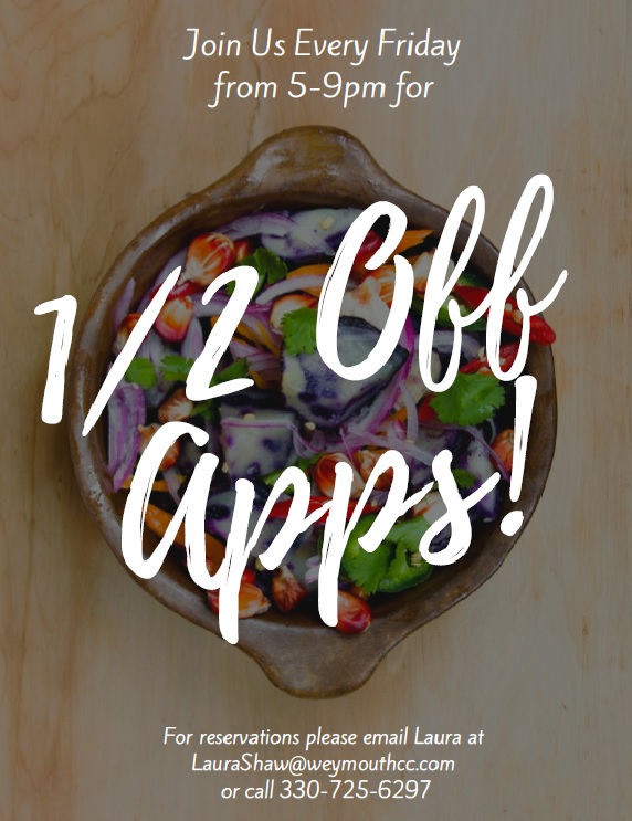 1/2 Off Appetizers Weymouth Country Club 20180803